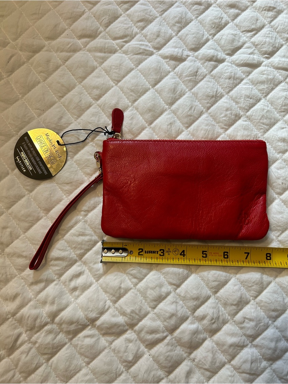 H Butler Leather Mighty Purse Wristlet Clutch with Power Bank in Red